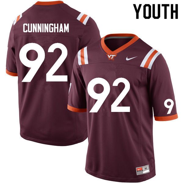 Youth #92 Jaden Cunningham Virginia Tech Hokies College Football Jerseys Sale-Maroon - Click Image to Close